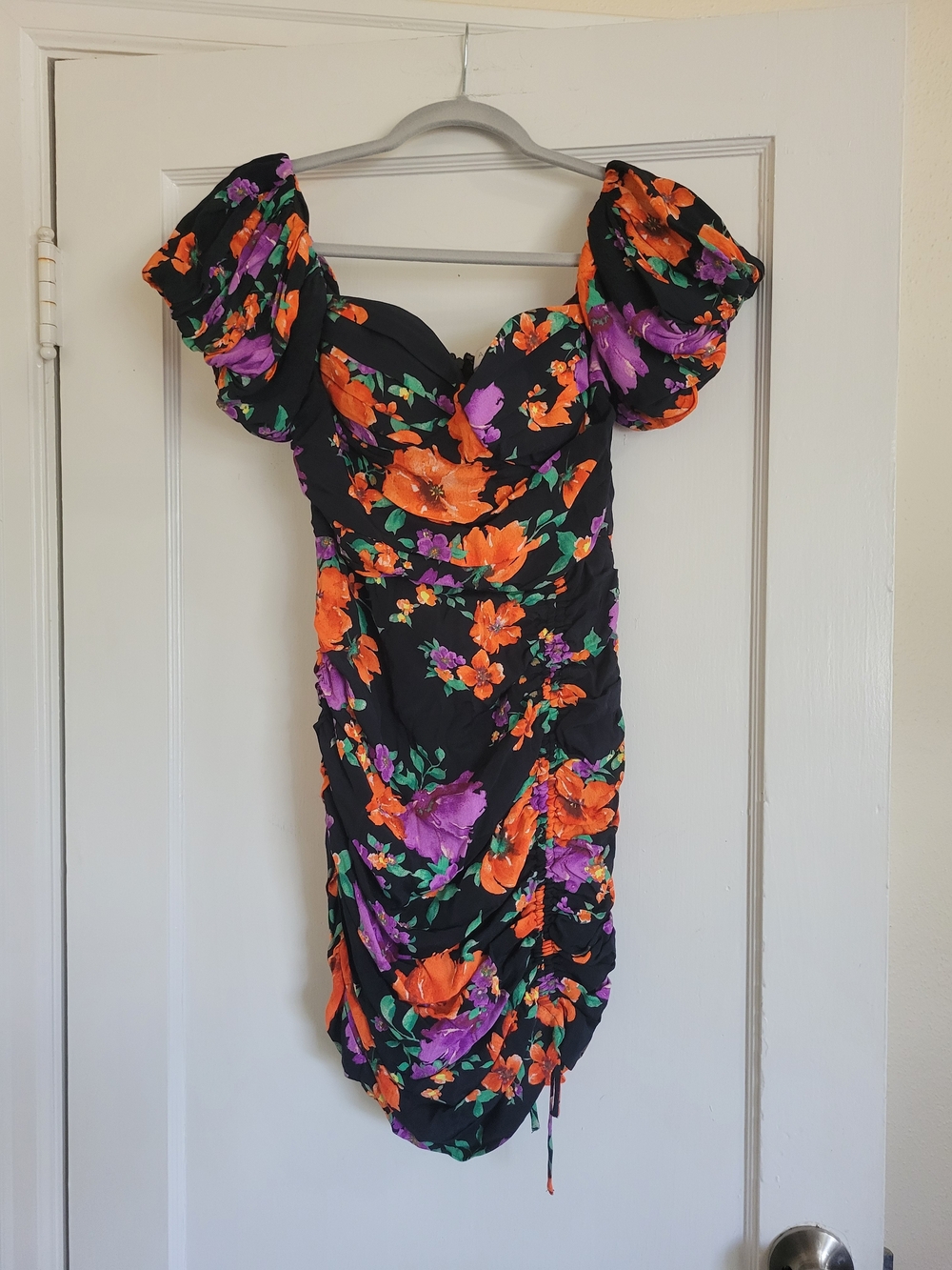 Aster Floral Off-Shoulder Ruched Mini Dress
